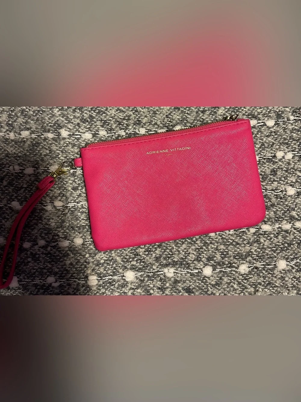 Adrienne Vittadini Hot Pink Wristlet Pouch with Gold Logo